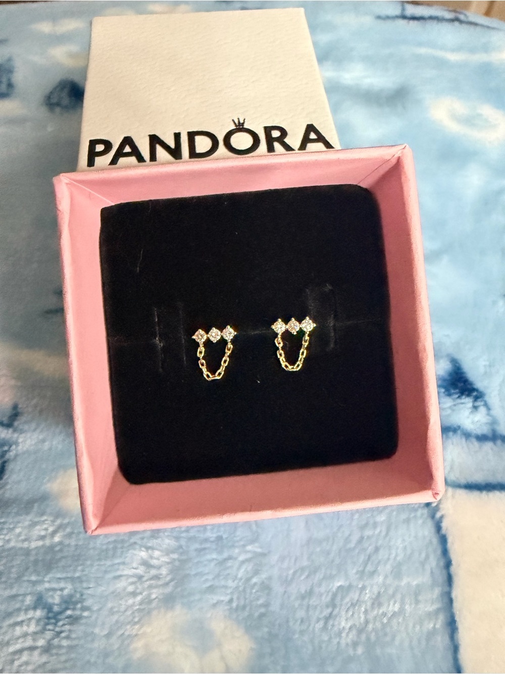 14k Gold Pandora trip chain studs
